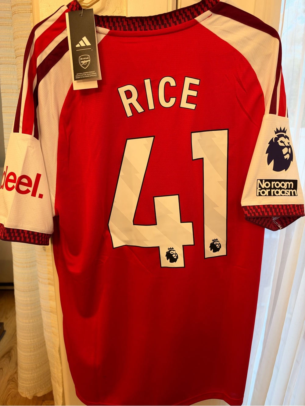 adidas Red and White Men’s Home Soccer Football Jersey - Rice 41